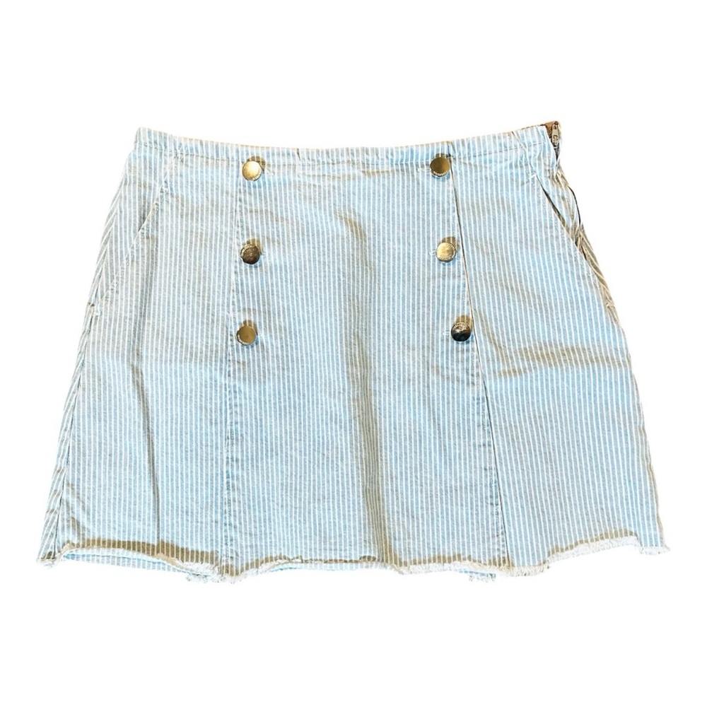 Zara Cream Striped A-Line Skirt with Gold Buttons